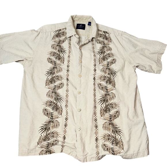 Carribean Joe shirt button up creak palm leaf 100% Silk lightweight vacation LG - Picture 2 of 6